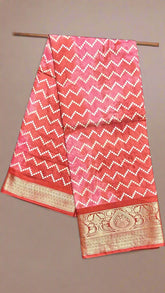 Ruby Pink ZigZag Viscose Dola Silk Saree